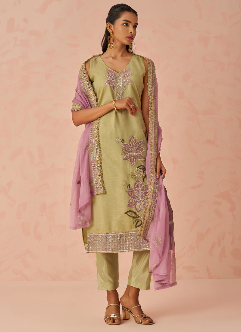 Vegaa Fashion Gold Fancy Crush Embroidered Salwar Suit