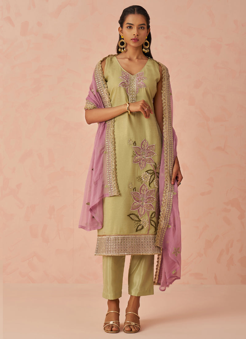 Vegaa Fashion Gold Fancy Crush Embroidered Salwar Suit