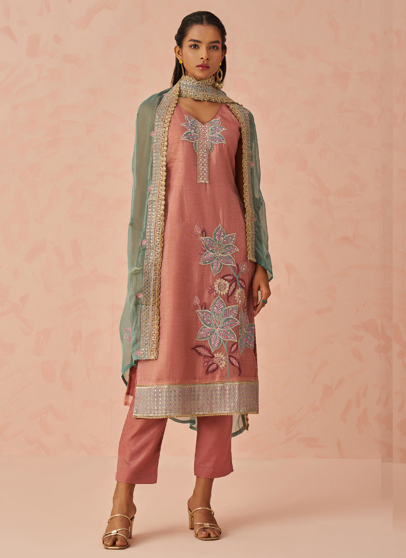 Vegaa Fashion Peach Crush Embroidered Salwar Suit