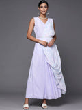 Ahalyaa Blue & White Floral Print Ethnic Maxi Dress with Attached Dupatta