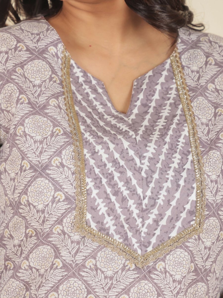 Aramya Straight Soft Cotton Floral Print Women's Kurta - Beige