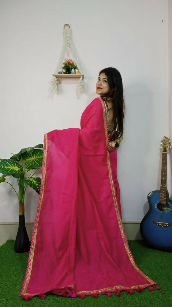 Exclusive Collection Beautiful Khadi Cotton Handloom Saree With Beautiful Zari Border - Pink