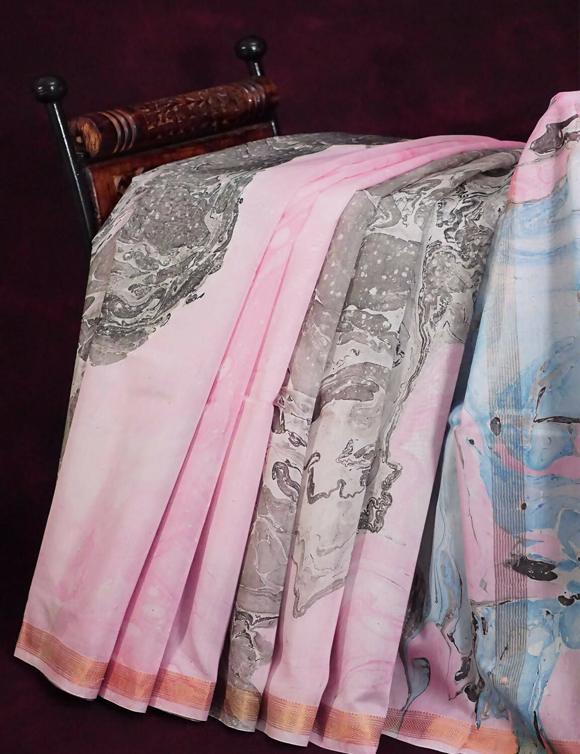 Shades Of Baby Pink And Cloud Blue Printed Chanderi Saree For Regular/Office Wear By Gayathri Reddy Designer Studio
