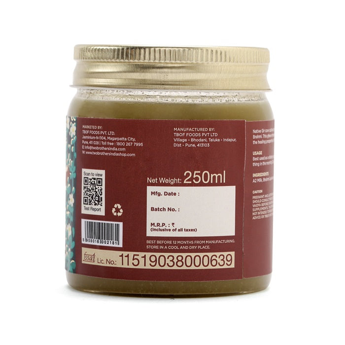 Two Brothers Organic Farms Brahmi Ghee | A2 Gir Cow Ghee (Brahmi) | Cultured Cow Desi Ghee | Curd-Churned Bilona Ghee | Pure, Natural, And Healthy