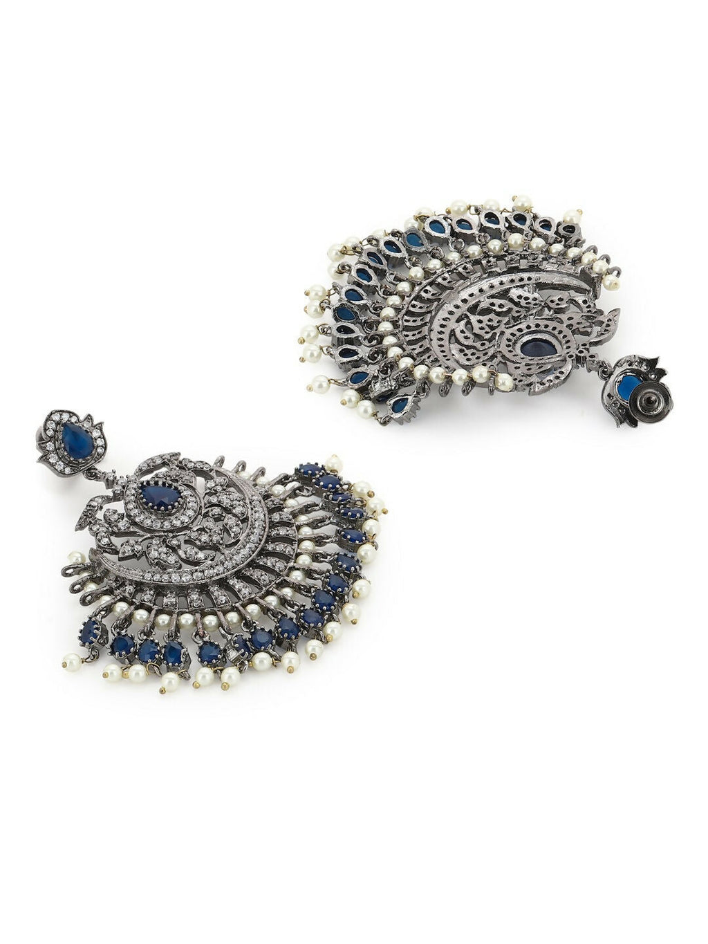 Diamond and Pearl Chand Earrings- Ruby Raang