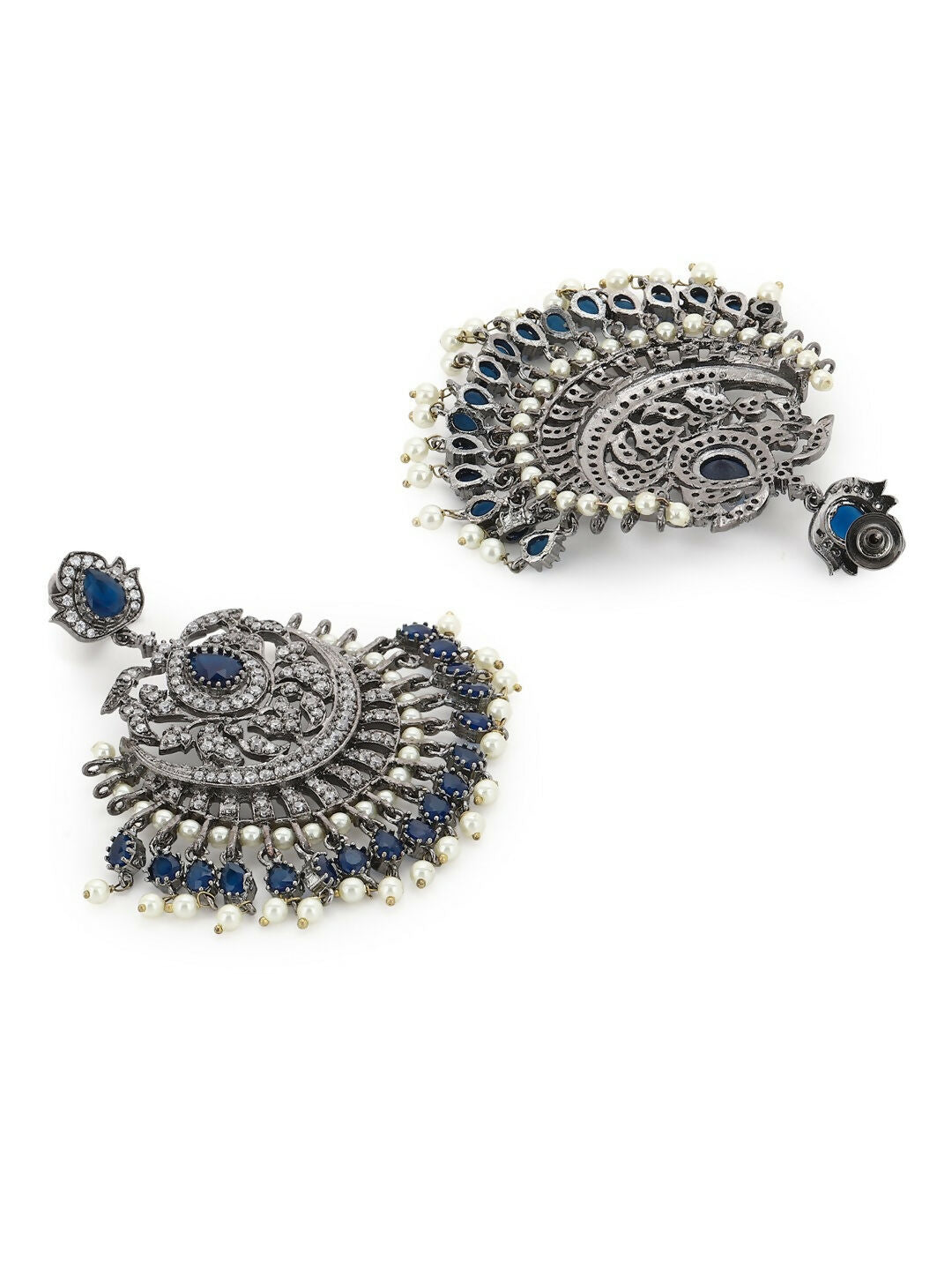 Diamond and Pearl Chand Earrings- Ruby Raang