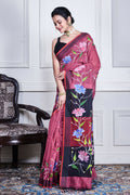 Morchari Multicolour Cotton Handloom Mirror Work Saree Unstitched Blouse