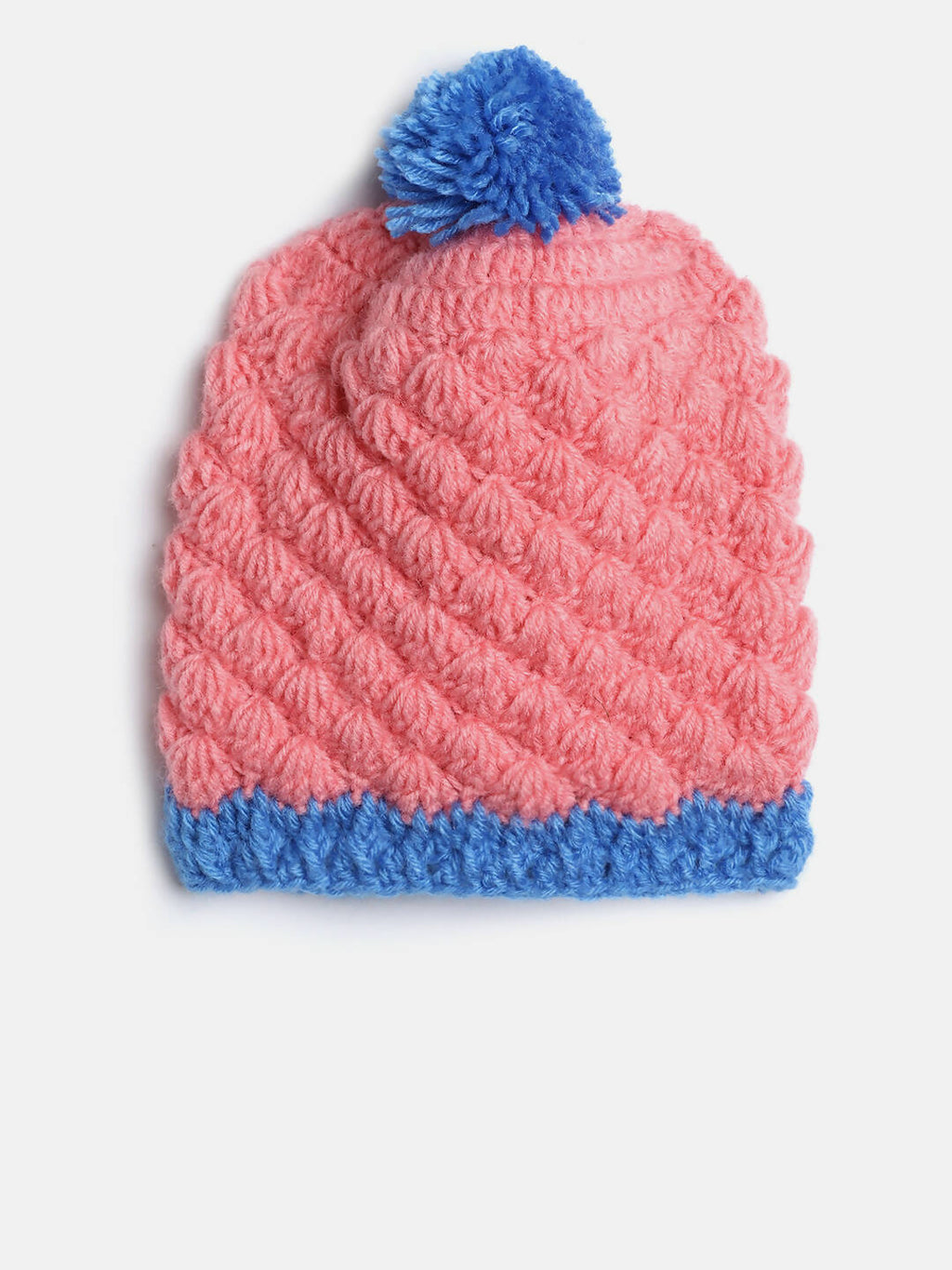 Chutput Kids Woollen Hand Knitted Pom Pom Design Cap - Pink