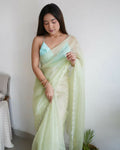 Vamsee Sheetal Green Organza Saree