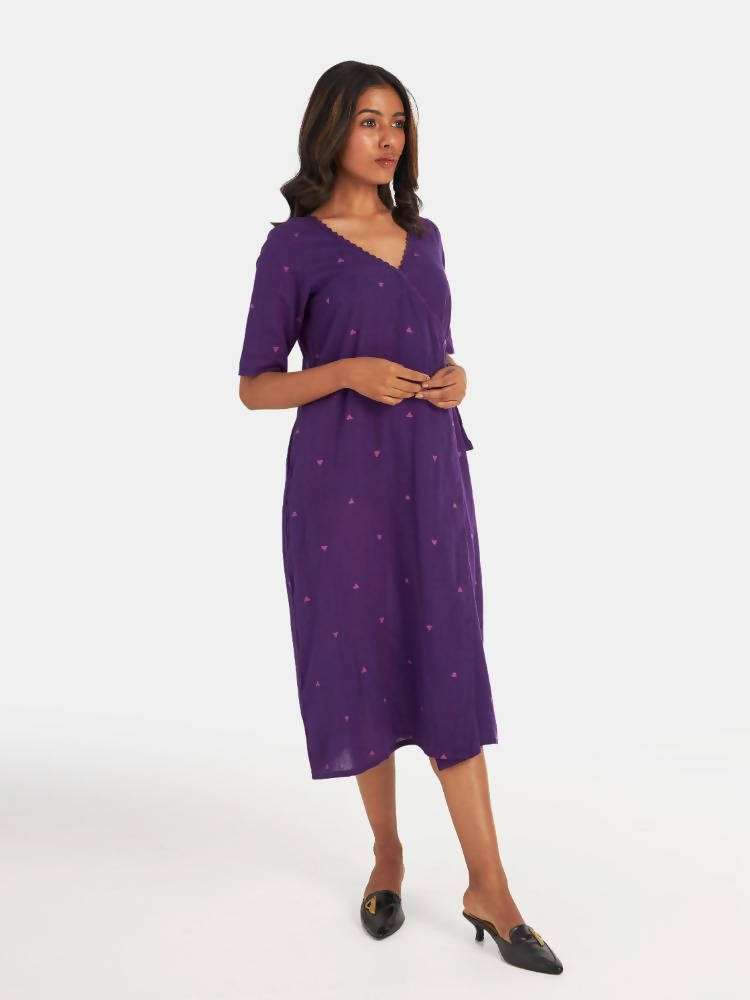 Suta Women's Purple Geometric Fit and Flare Dress
