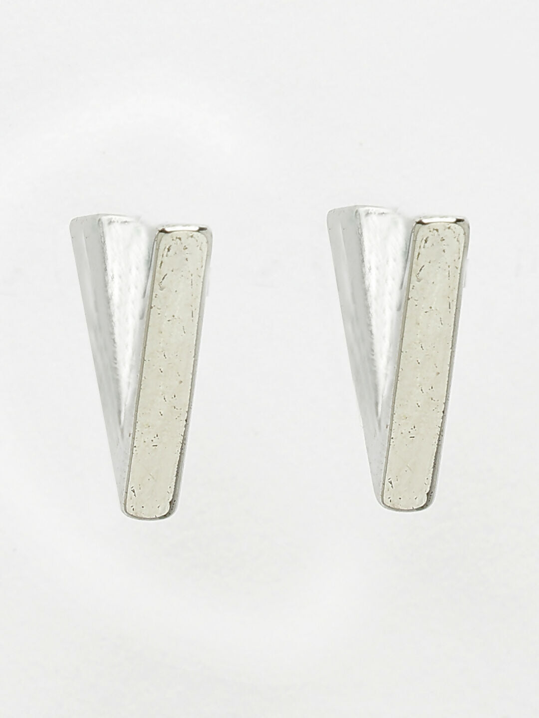 NVR Men's Set of 3 Multicolor Rhodium-Plated Geometric Shape Stainless Steel Studs Earring