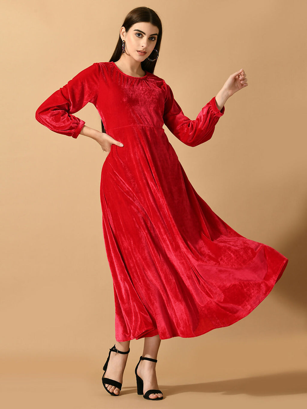 Myshka Women's Pink Fit and Flare Party Dress