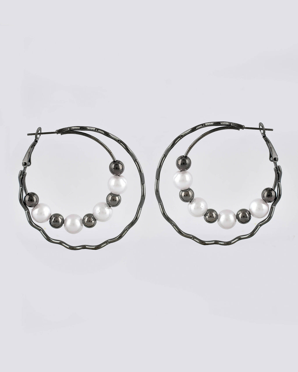 VOJ Women Rhodium-Plated Pearl Stainless Steel Hoop Earrings