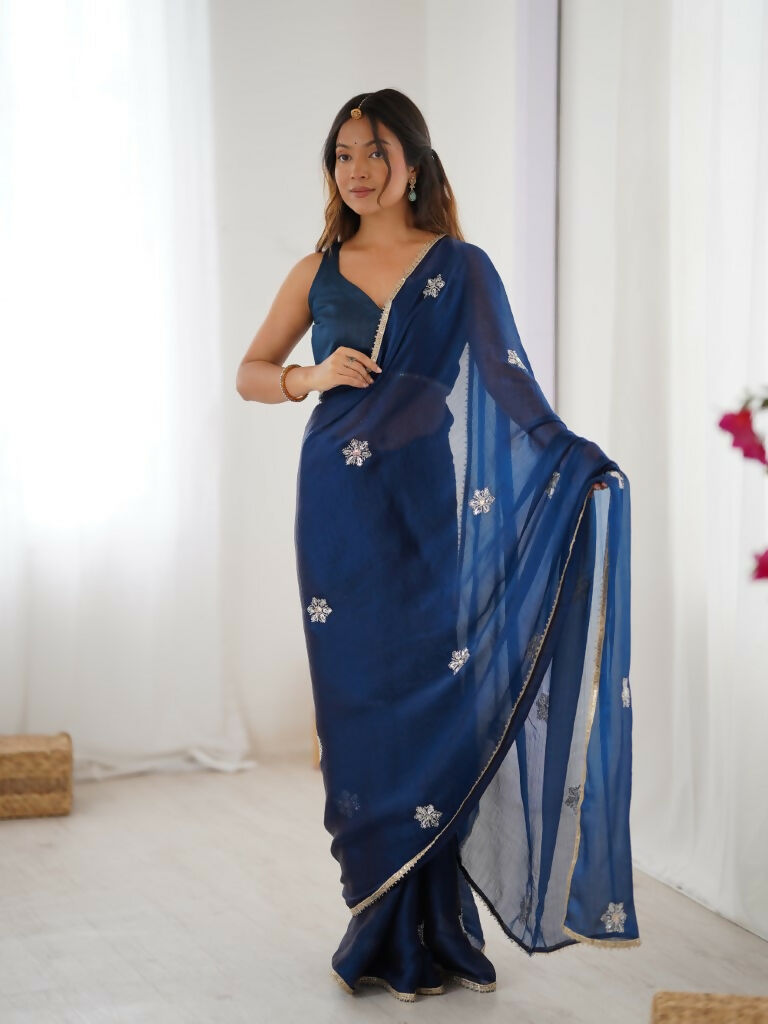 Petrol Fendy Designer Beads Moti,Val Sequence Work Saree - Siara