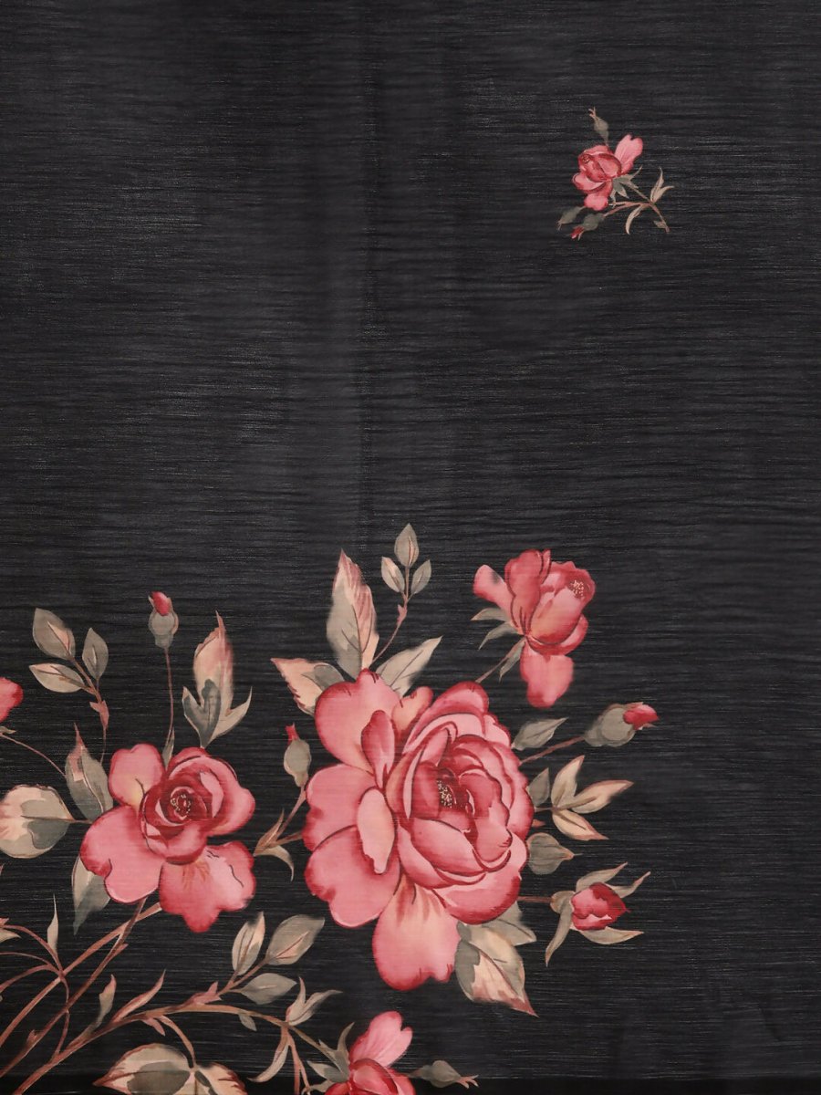 Ahalyaa Women's Traditional Semi Stitch Saree - Black