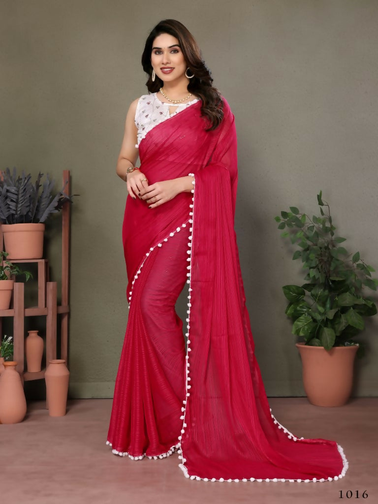Designer Partywear Red Banglori Fancy Saree - Kanak