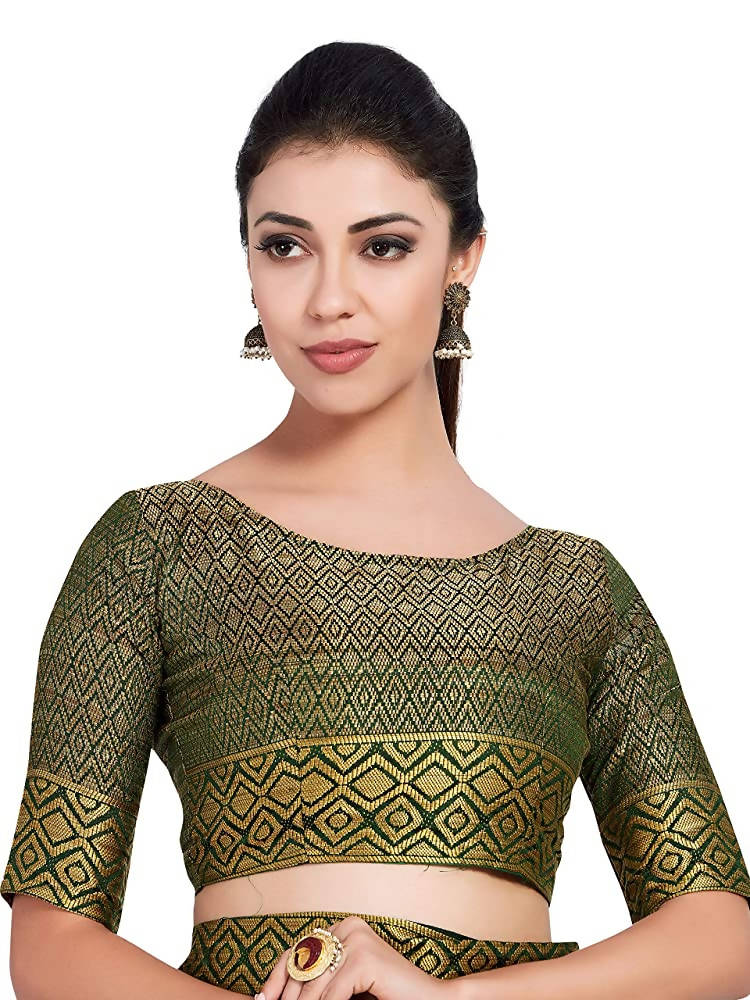 Mimosa Women's Green Kanchipuram Pure Silk Saree With Unstitched Blouse Piece