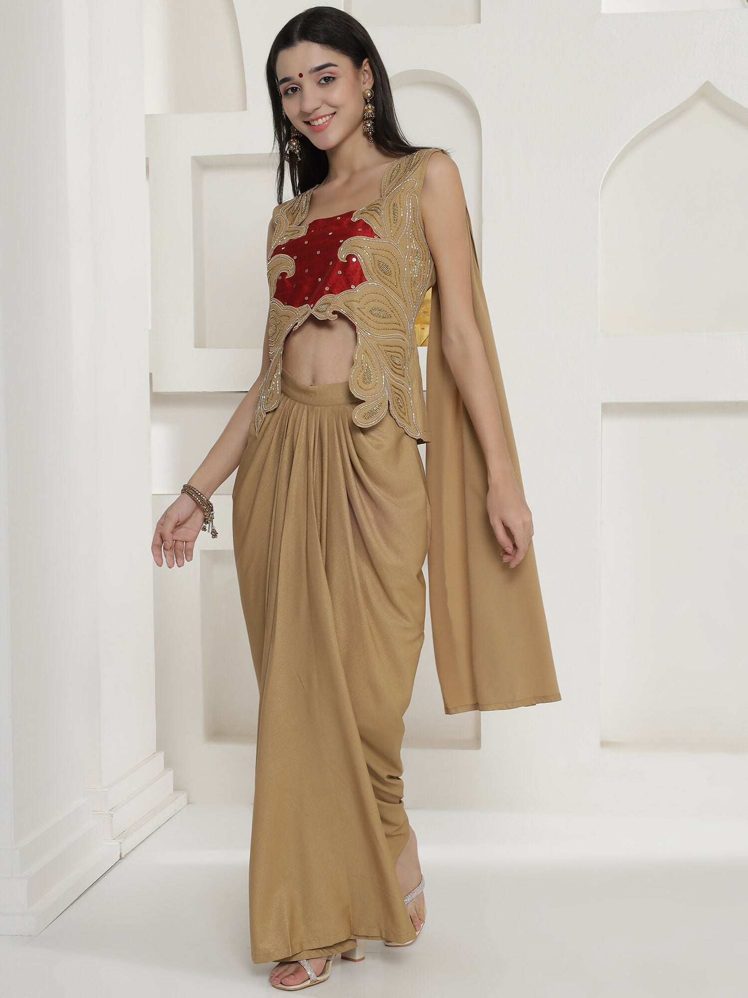 Joban Fashion Golden Shimmer Chinnon Skirt Set