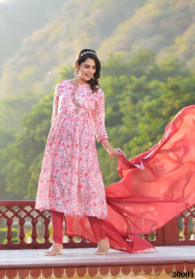 Designer Stylish Light Pink Rubi Silk Stitched Suit With Dupatta - Kiyara