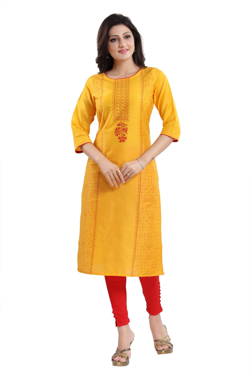 Snehal Creations Cotton Silk Printed Long Kurti With Sequence Highlight