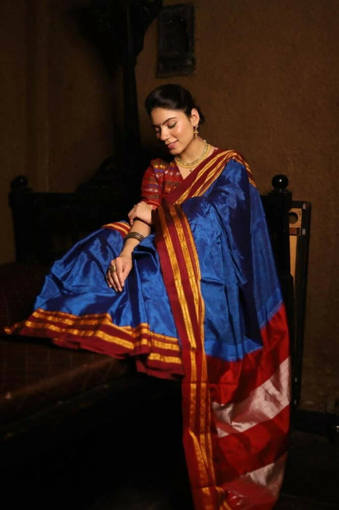 Very Much Indian Handloom Cotton Viscose Ilkal Saree - Royal Blue