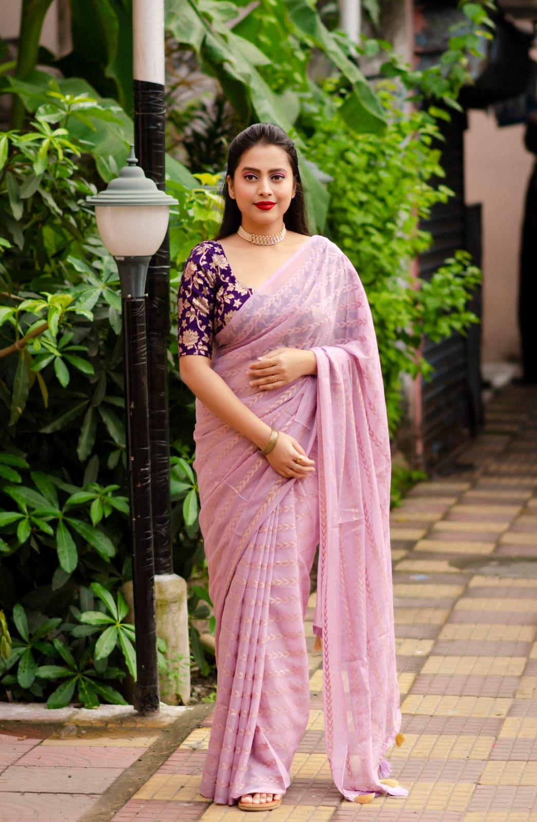 Onion Poly Crepe Tie And Dye Saree with Unstitched Blouse - A2M