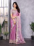 Vastranavya Lavender Embroidery Work Shimmer Chiffon Saree with Unstitched Blouse