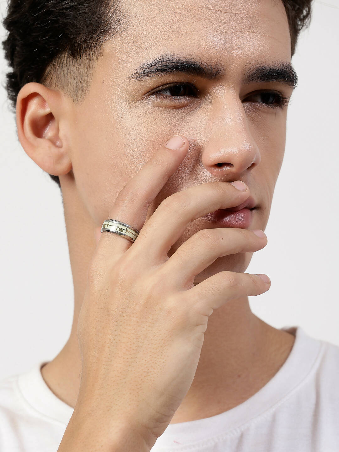 NVR Men's Rhodium-Plated Silver-Toned Stainless Steel Finger Ring