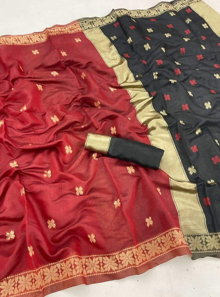 DEIANA'S Beautiful Designer Golden zari Soft Cotton Saree - Red