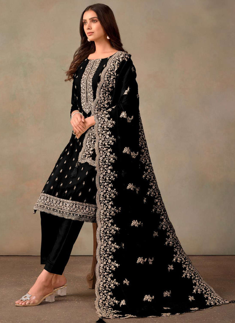 Vegaa Fashion Black Organza Embroidery Work Designer Salwar Suit