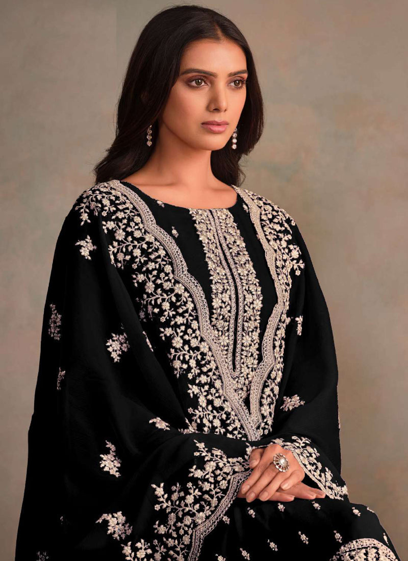Vegaa Fashion Black Organza Embroidery Work Designer Salwar Suit