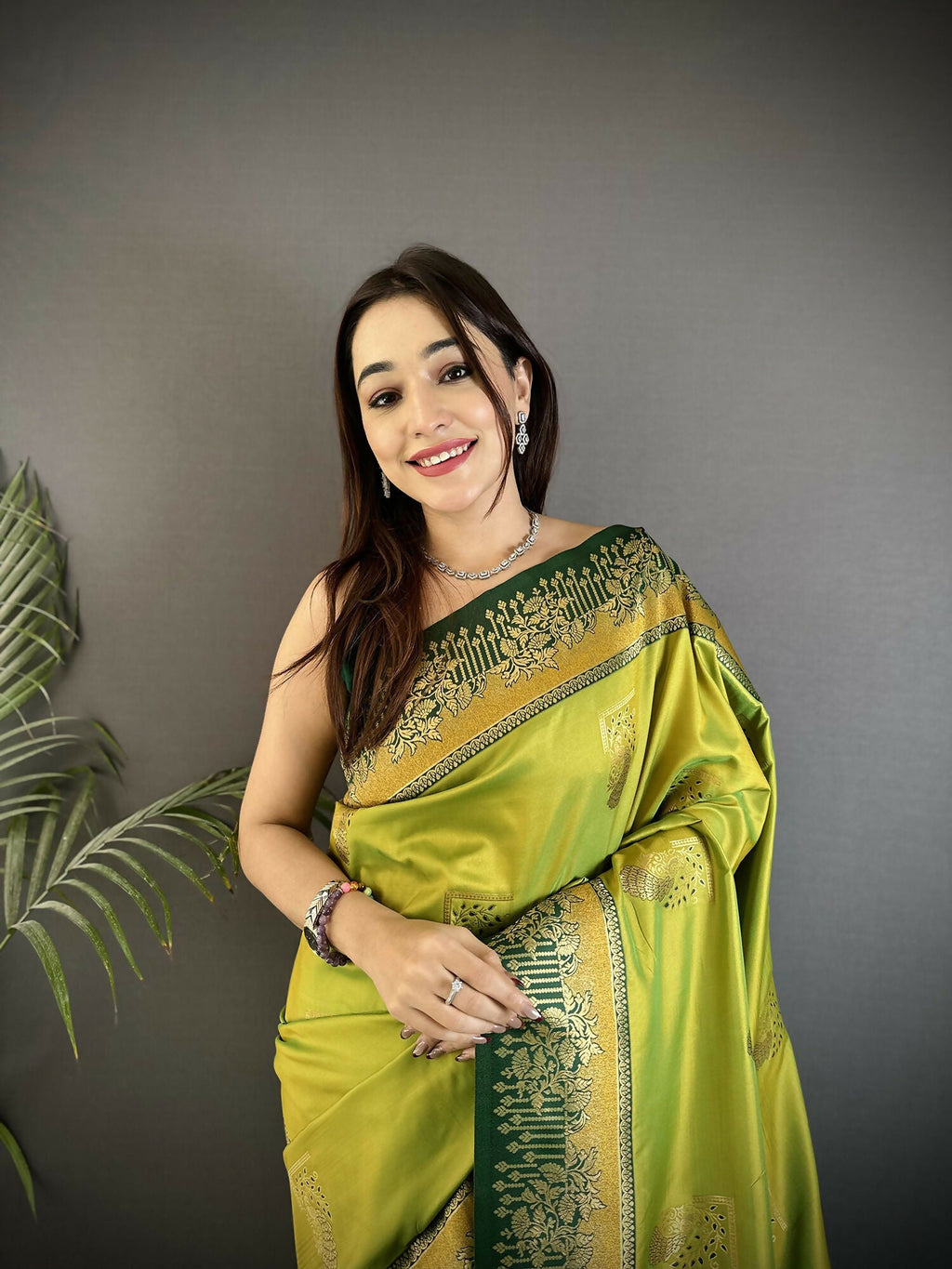 Joban Fashion Light Green Banarasi Soft Silk Peacock Butta Work Saree