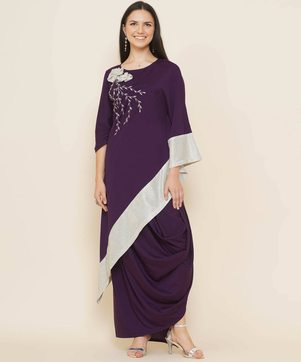 Women Republic Purple Assmetrical Kurta With Cowl Dhoti