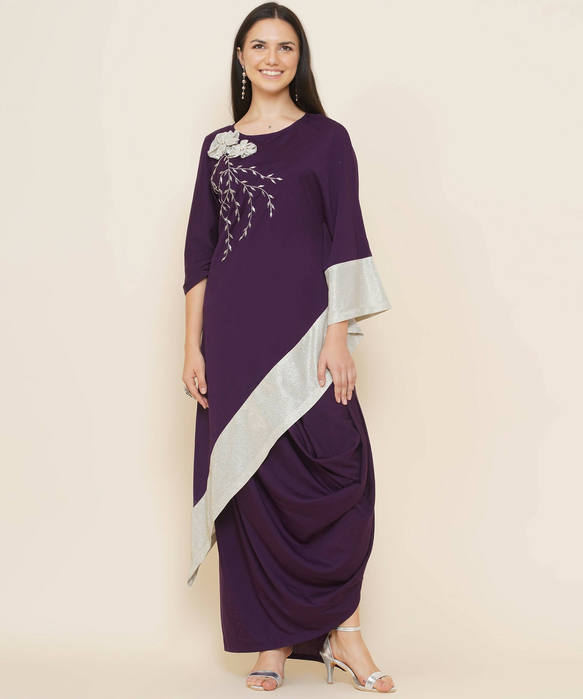 Women Republic Purple Assmetrical Kurta With Cowl Dhoti