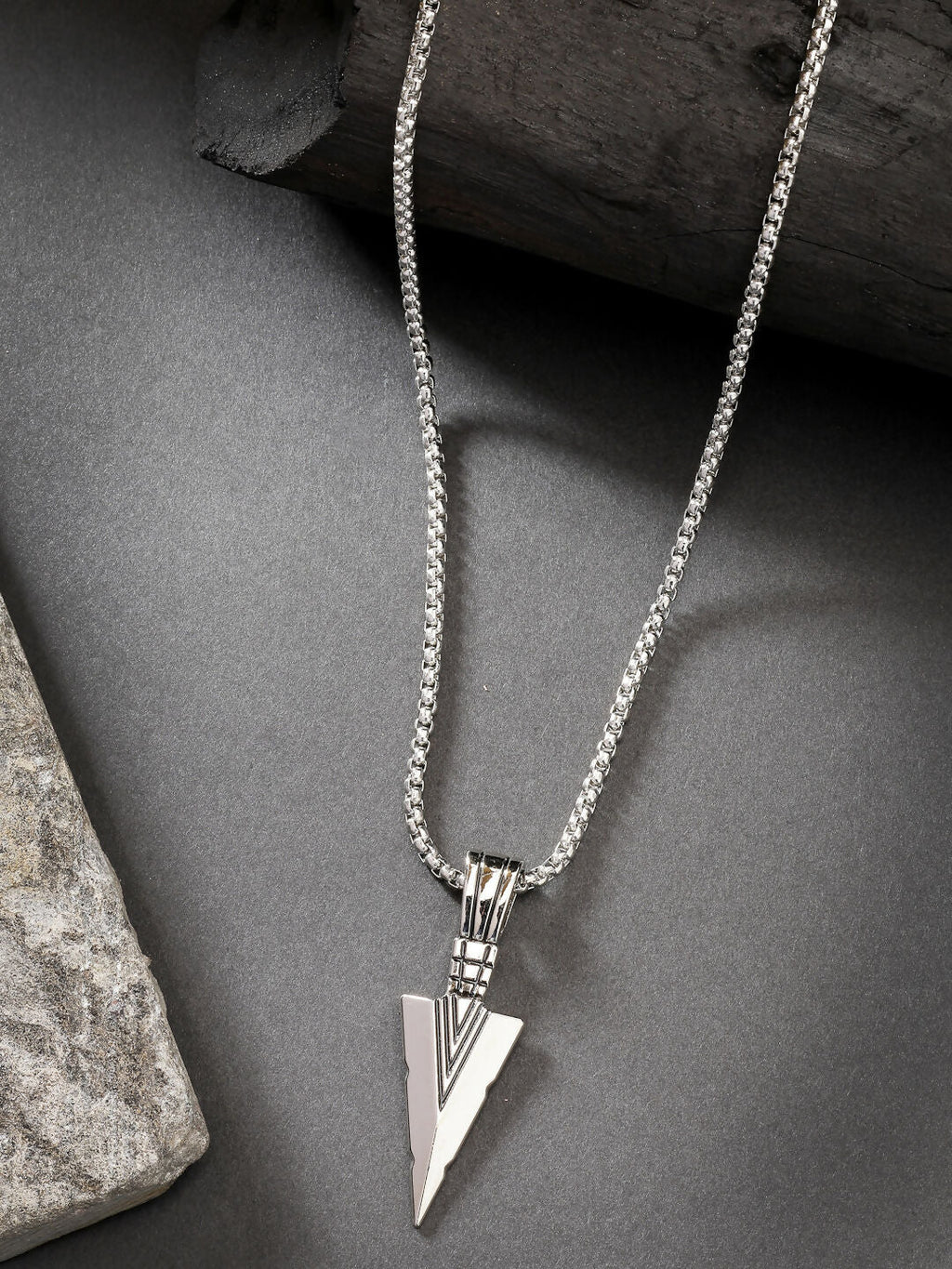 NVR Men's Set of 3 Multicolor Rhodium-Plated Arrow-Shaped Pendant With Chain