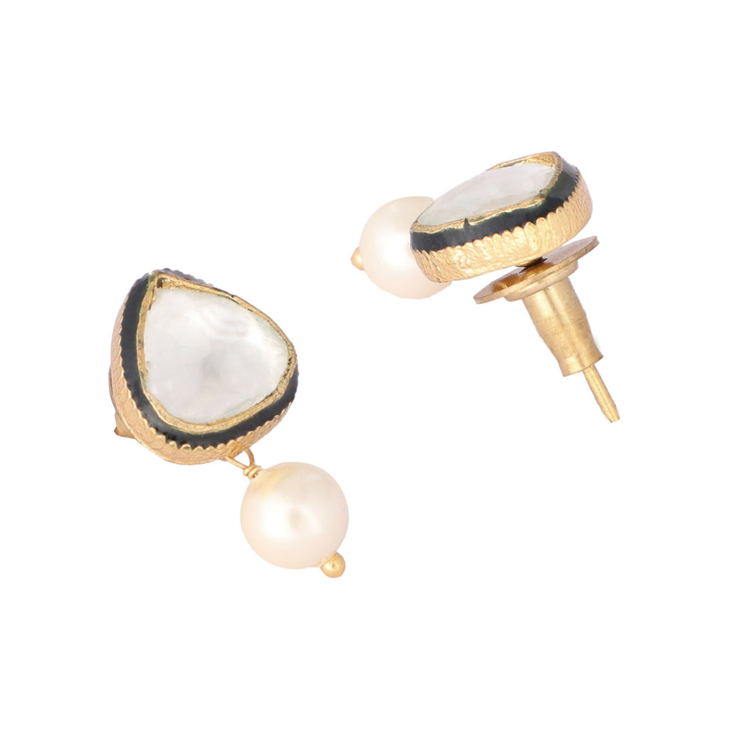 Nuyug 22K Gold Plated Kundan Stone Ethnic Mini Pearl Drop Studs