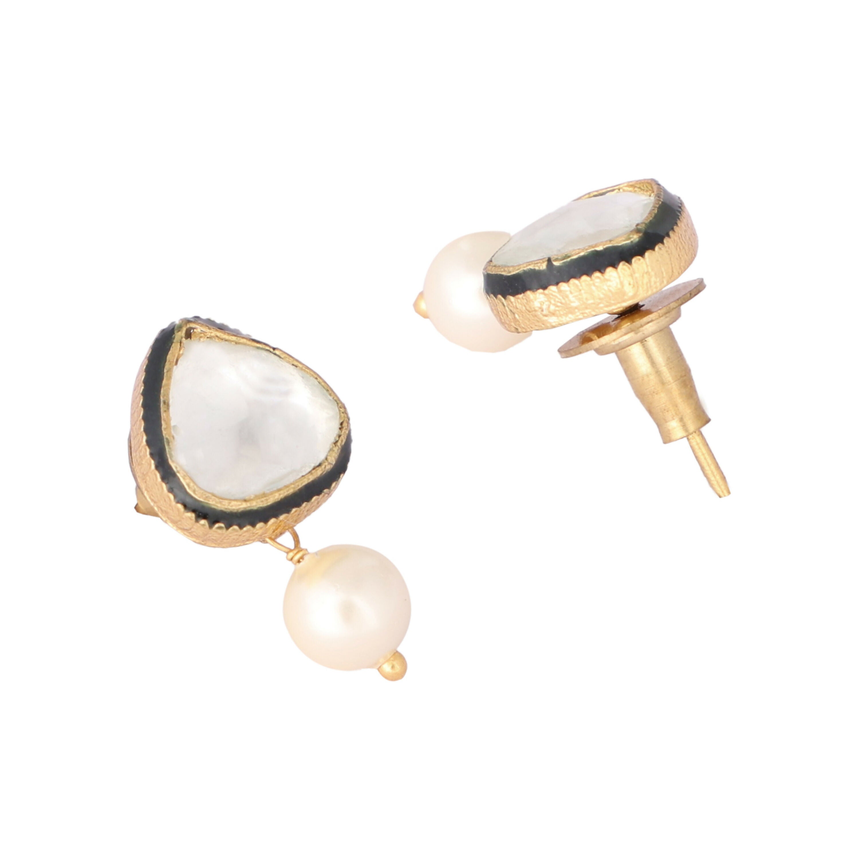 Nuyug 22K Gold Plated Kundan Stone Ethnic Mini Pearl Drop Studs