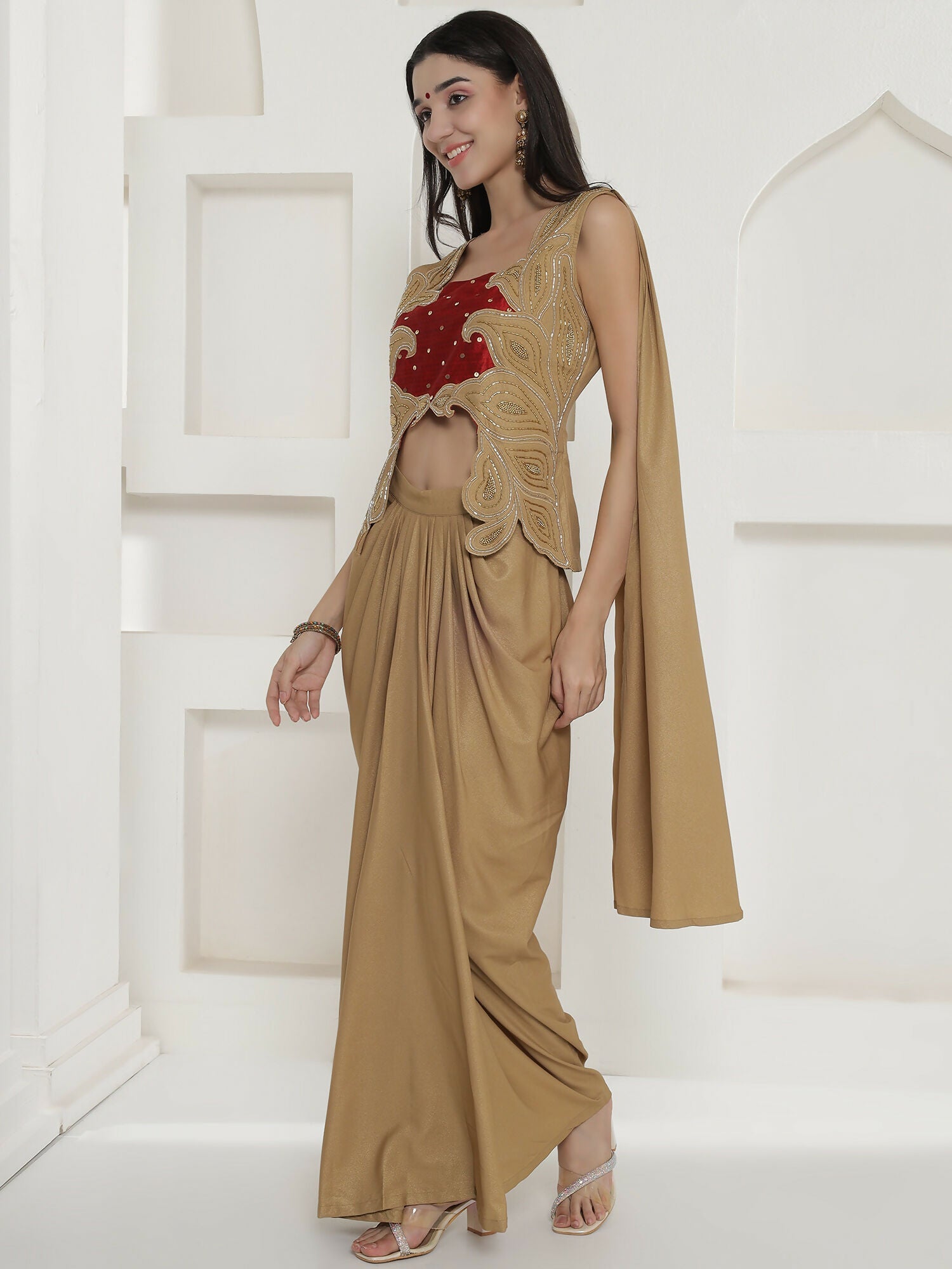 Joban Fashion Golden Shimmer Chinnon Skirt Set