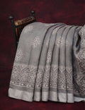 Grey Colored Block Printed Semi Chanderi Saree By Gayathri Reddy Designer Studio