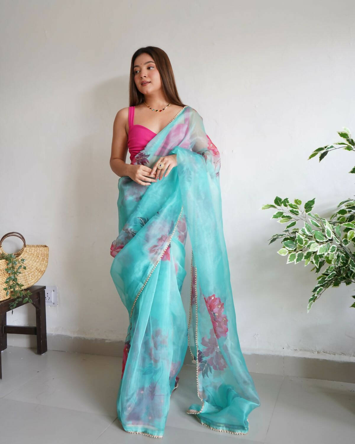 Vamsee Sky Blue Organza Saree