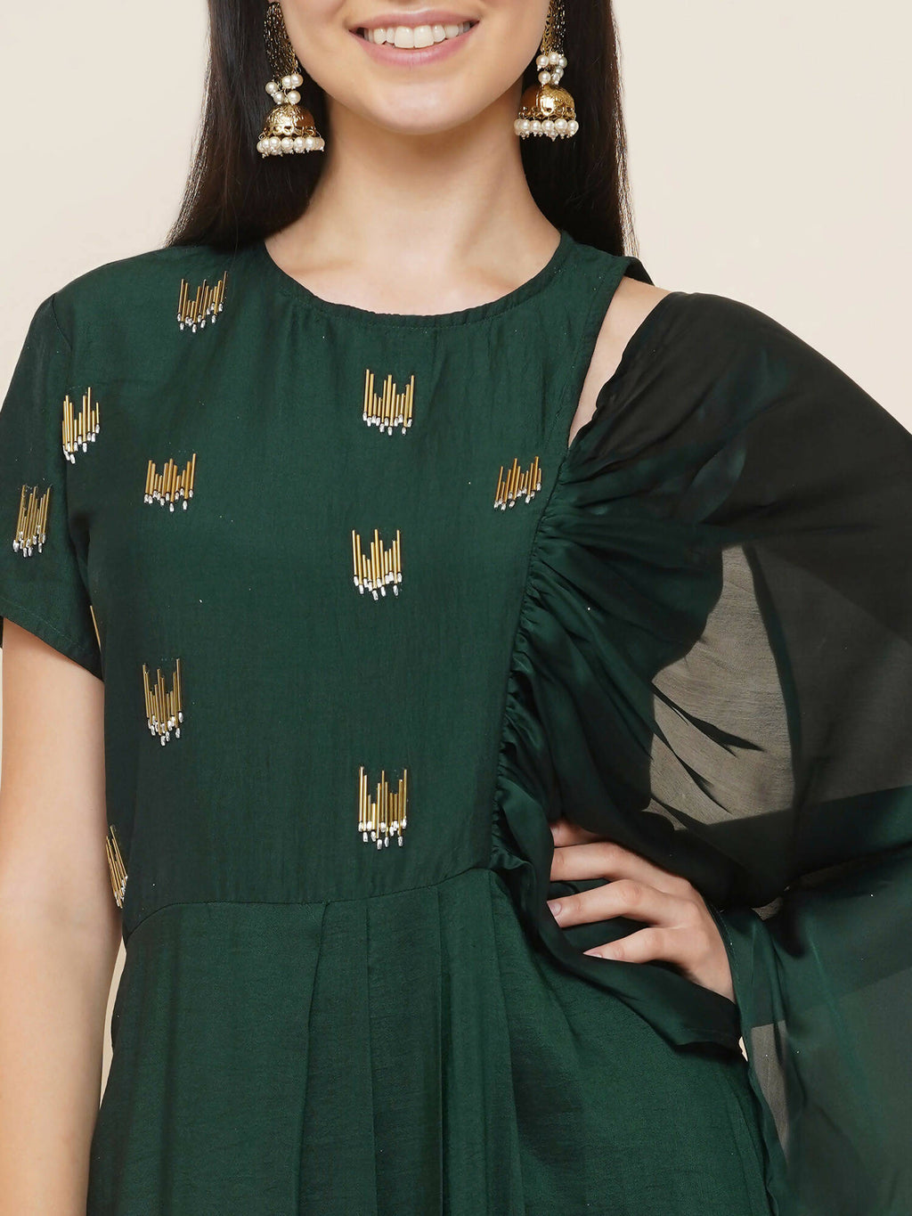 Women Republic Green Hand Embellished Gown