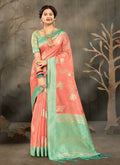 Peach Cotton Zari Woven Design Saree with Unstitched Blouse Piece - Aachal