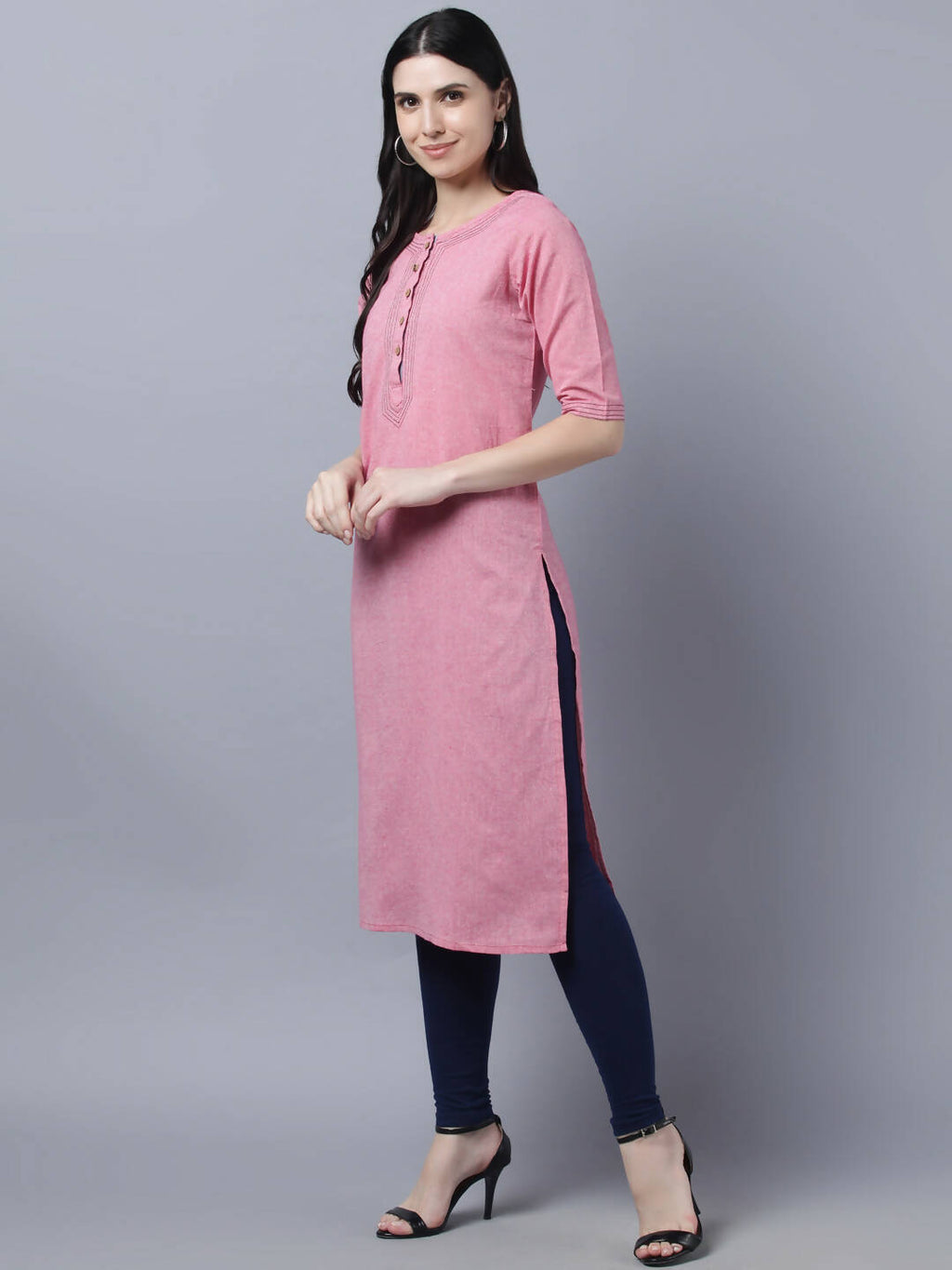 Myshka Women Pink Solid Straight Kurta