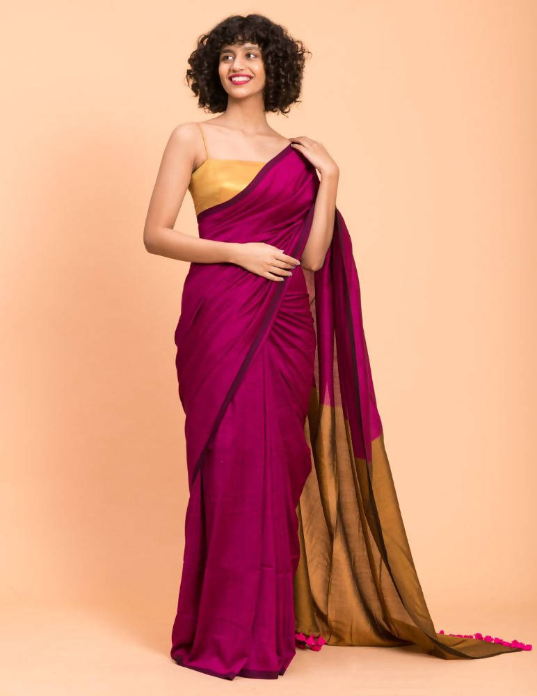 Suta Pink Golden Colorblocked Saree