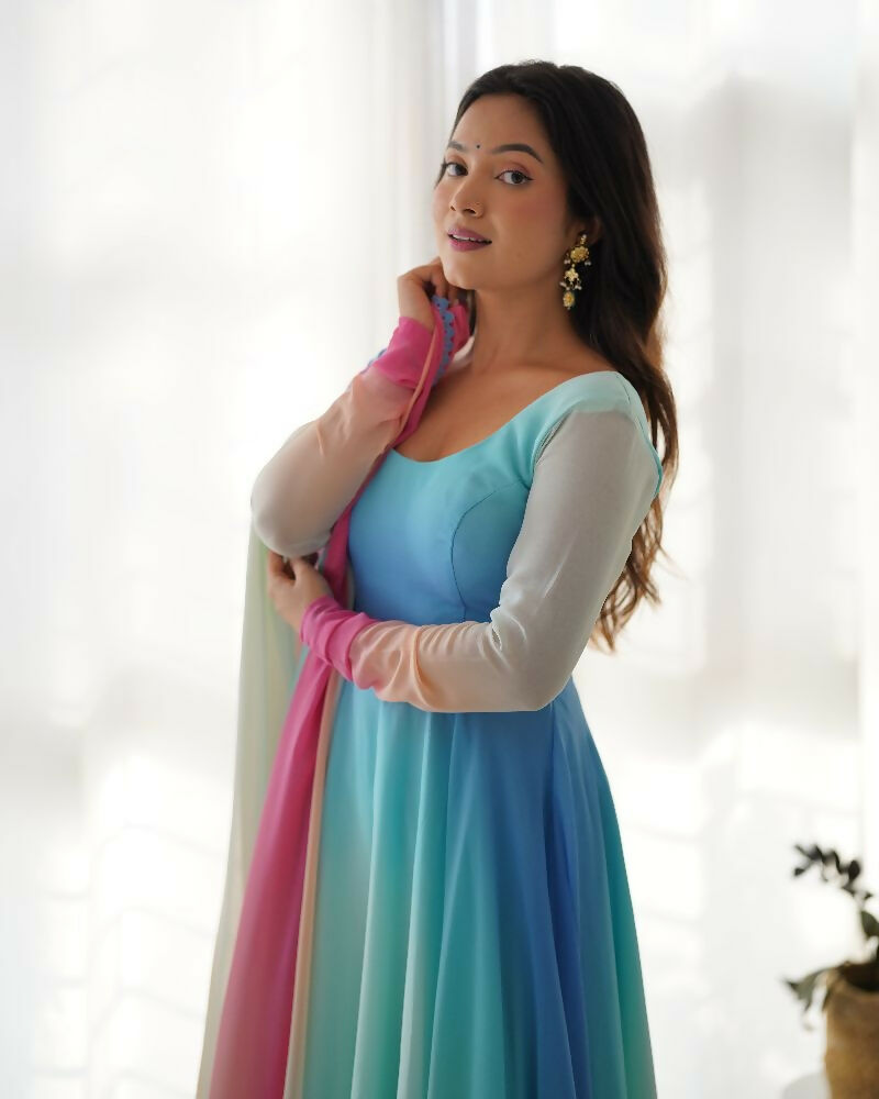 Joban Fashion Sky Kurta Set Georgette Sequence Embroidery Work