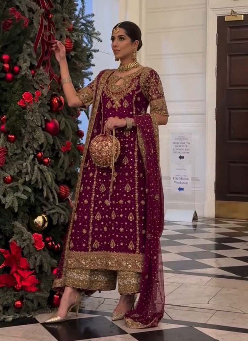 Prazu Fashion Wine Georgette Embroidered Salwar Suit