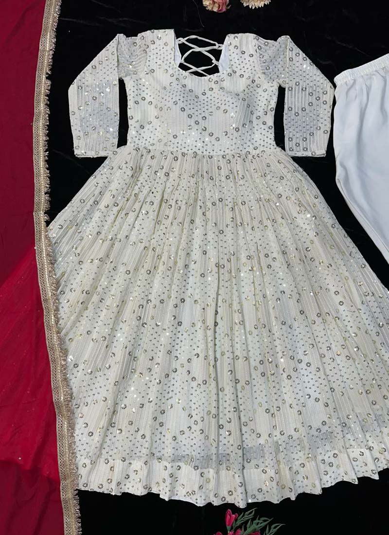 Prazu Fashion Off White Georgette Embroidered Anarkali Suit