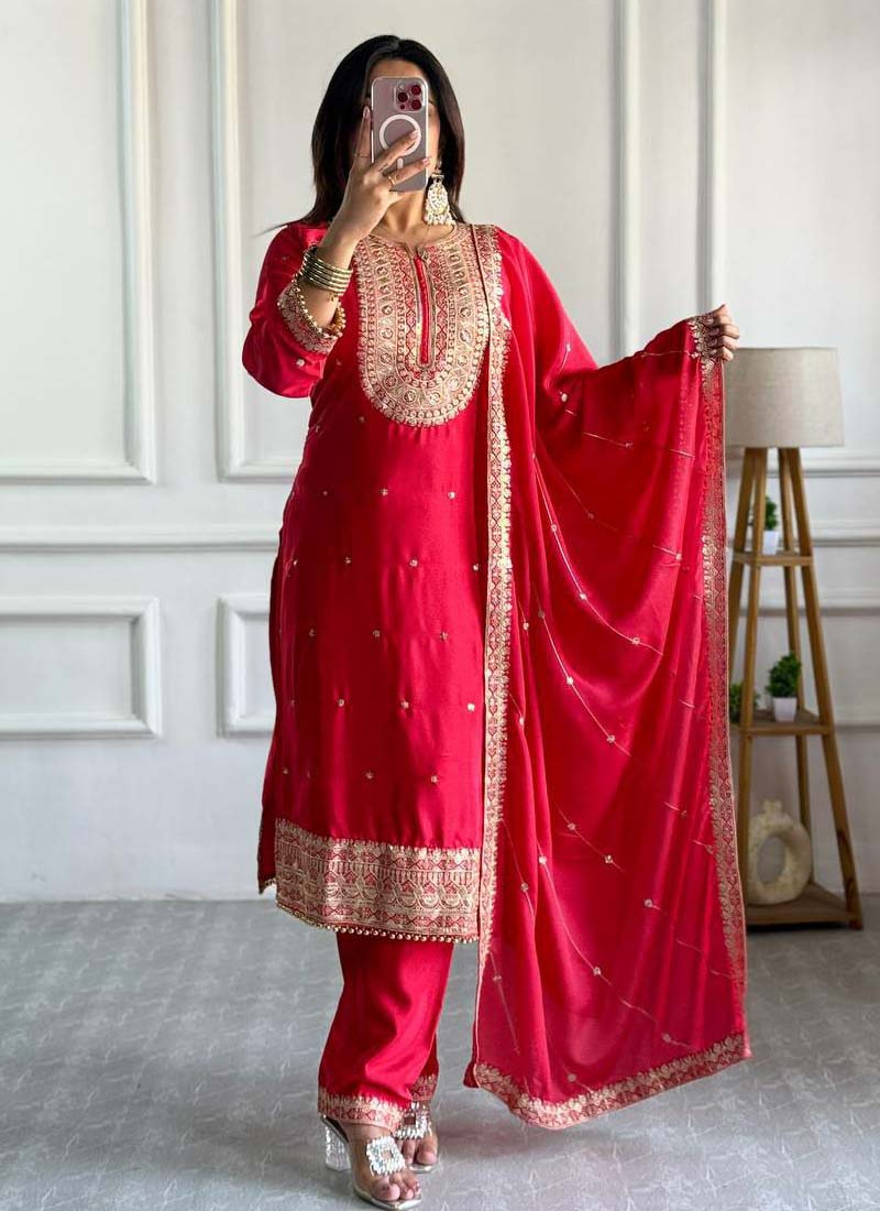 Prazu Fashion Red Silk Embriodered Salwar Suit