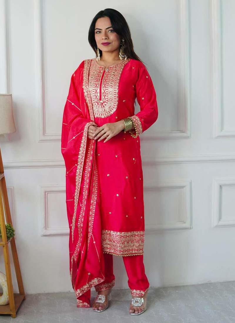 Prazu Fashion Red Silk Embriodered Salwar Suit