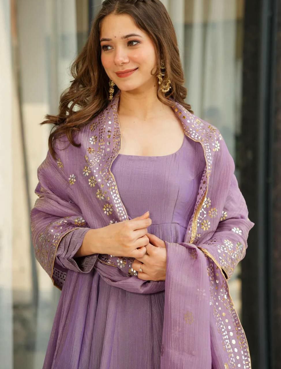 Prazu Fashion Lavender Silk Designer Anarkali Palzzo Suit